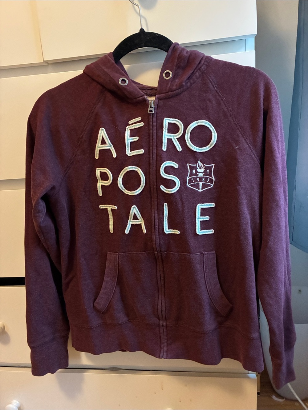 Aeropostale Girls' Maroon Zip-Up Hoodie with Embroidered Logo